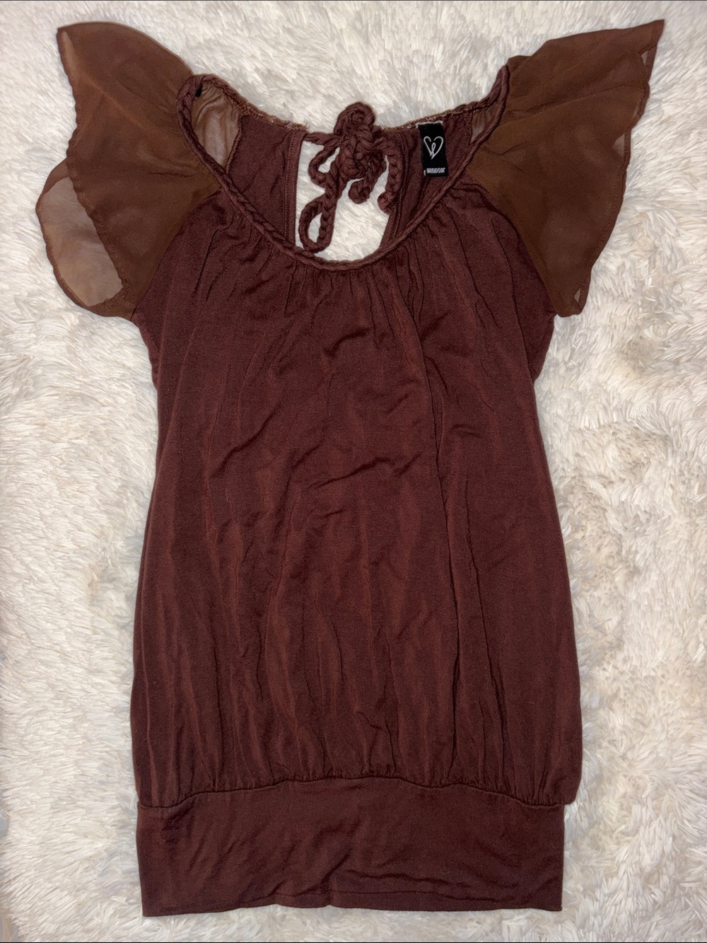 Windsor Brown Flutter Sleeve Tie-Back Tunic Top